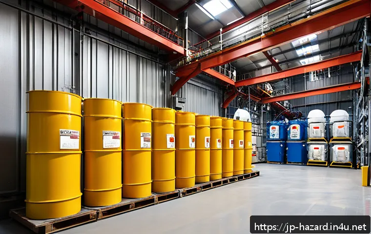 위험물관리사 실무 경험이 없는 신입이 알아야 할 것 - A detailed industrial safety scene inside a modern Japanese chemical storage facility, showcasing va...