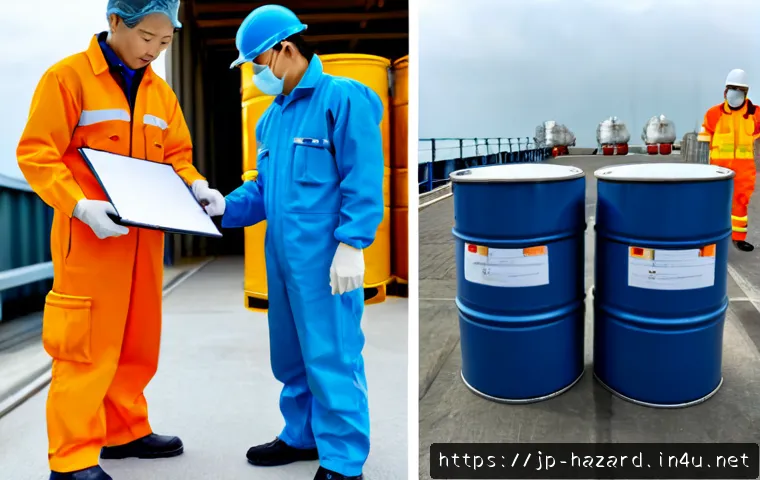 위험물관리사 자격증의 국가별 활용 사례 - Photorealistic split-scene comparison of hazardous materials management careers: left, a Japanese ch...